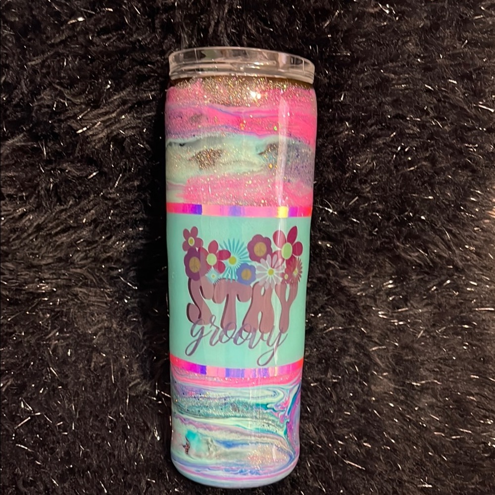 Stay Groovy Pink and Blue 30oz Handmade Tumbler